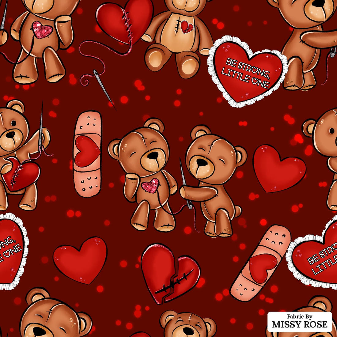 Design 73 Heart Warrior Fabric - flat view of the print, zoom in for detail | Fabric by Missy Rose