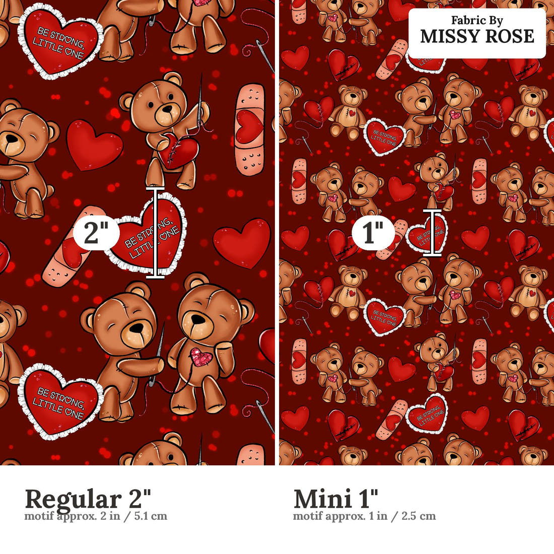 Design 73 Heart Warrior Fabric size comparison - print scale | Fabric by Missy Rose