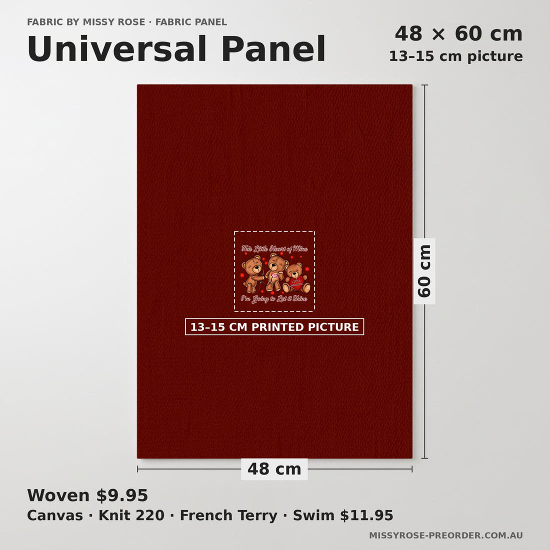 Design 73 Heart Warrior Panel universal panel sizing – 13–15 cm printed picture on 48 × 60 cm fabric | Fabric by Missy Rose