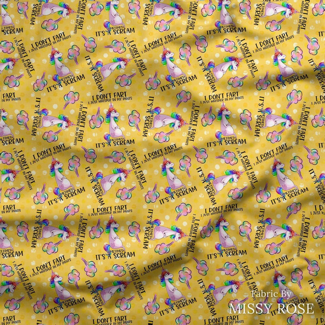 Design 74 Fart Fabric draped fabric mockup – custom printed fabric by the metre | Fabric by Missy Rose