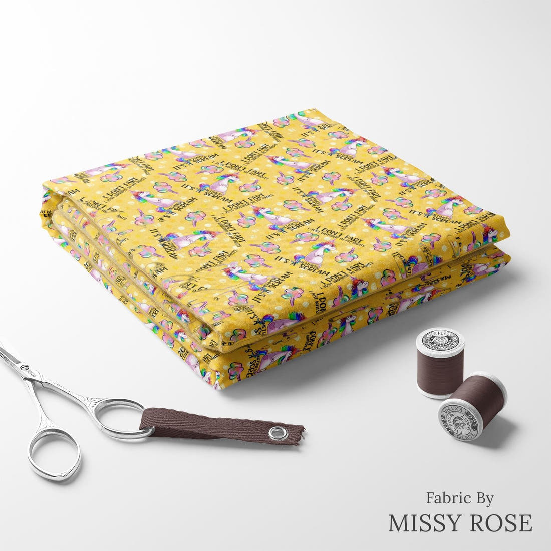 Design 74 Fart Fabric folded fabric stack with matching thread – pre-order fabric Australia | Fabric by Missy Rose