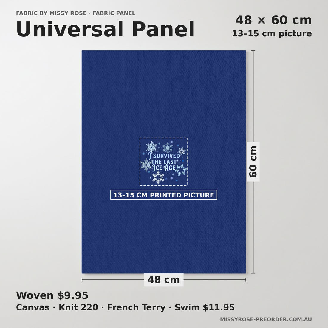 Design 75 Snowflake Panel universal panel sizing – 13–15 cm printed picture on 48 × 60 cm fabric | Fabric by Missy Rose