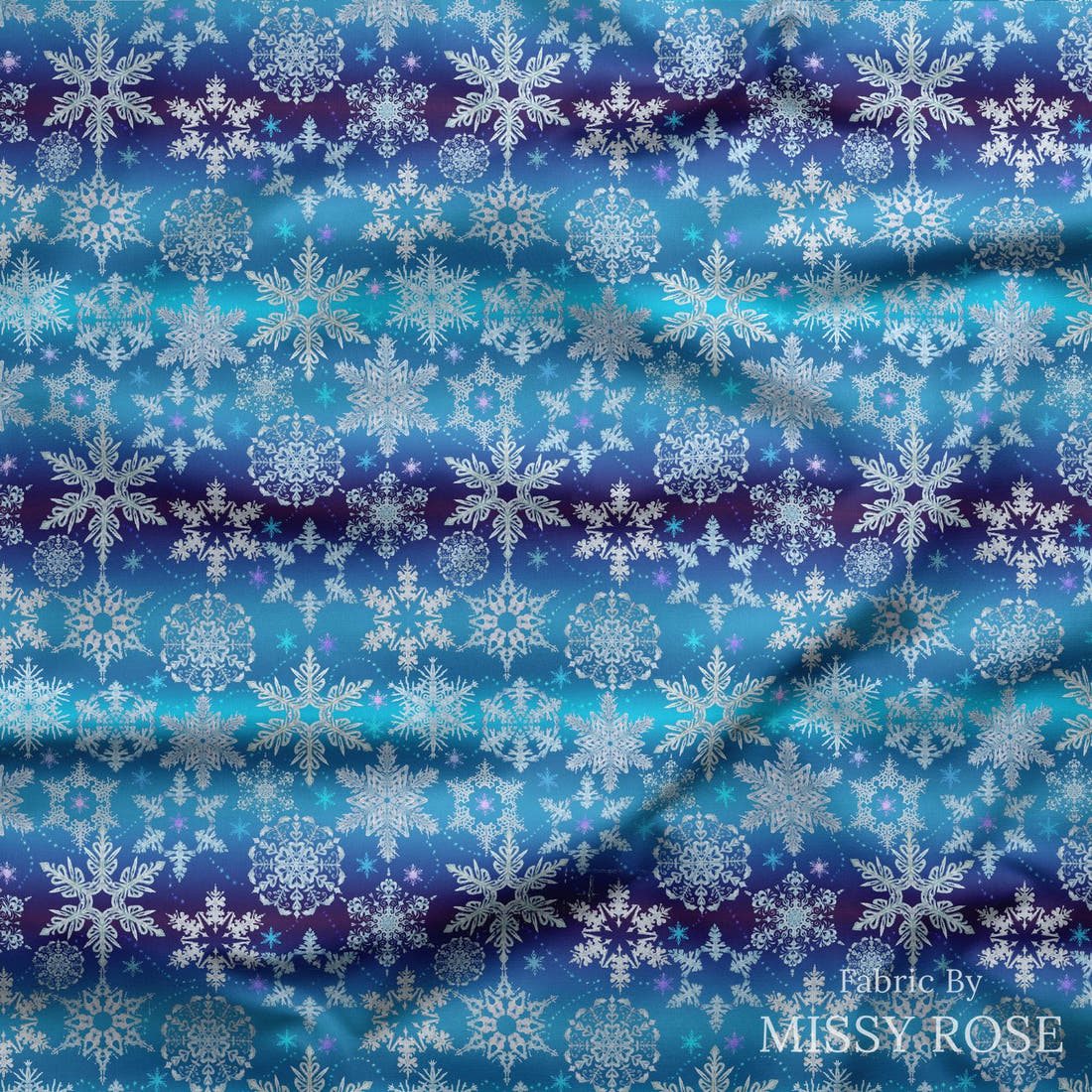 Design 75 Snowflake Fabric draped fabric mockup – custom printed fabric by the metre | Fabric by Missy Rose