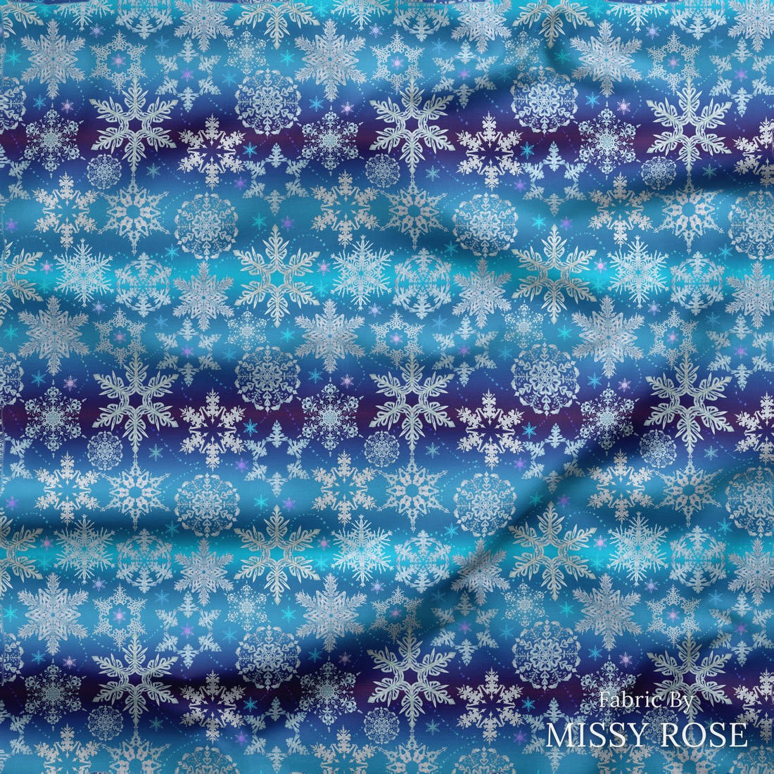 Design 75 Snowflake Fabric draped fabric mockup – custom printed fabric by the metre | Fabric by Missy Rose