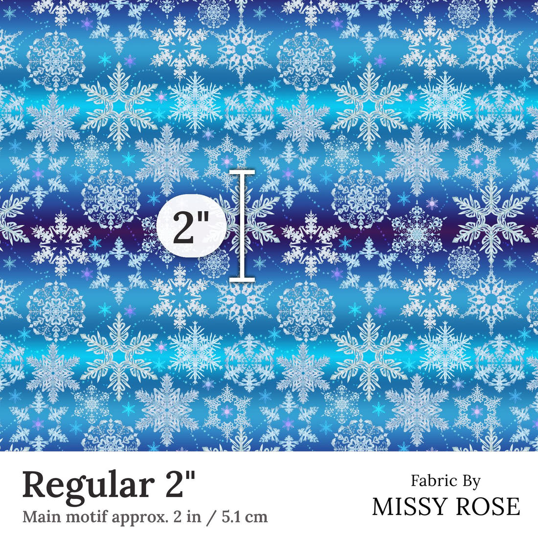 Design 75 Snowflake Fabric Regular 2 inch print scale guide | Fabric by Missy Rose