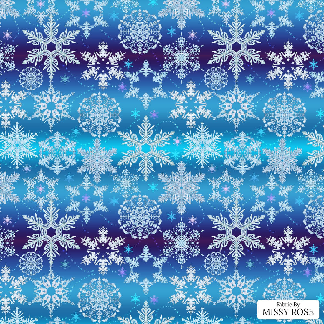 Design 75 Snowflake Fabric - flat view of the print, zoom in for detail | Fabric by Missy Rose