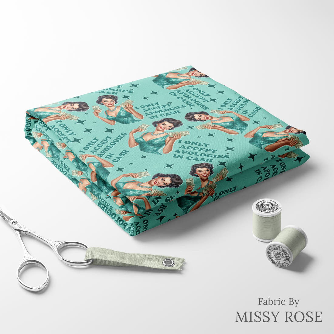 Design 76 Apologies Fabric folded fabric stack with matching thread – pre-order fabric Australia | Fabric by Missy Rose