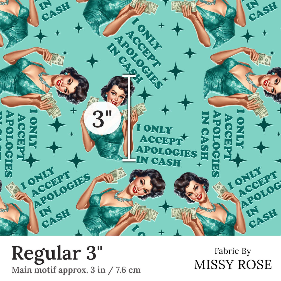 Design 76 Apologies Fabric Regular 3 inch print scale guide | Fabric by Missy Rose