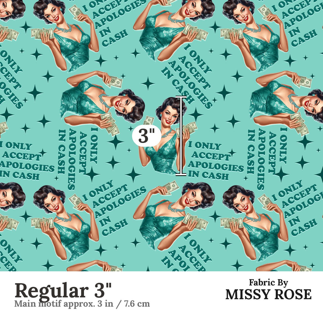 Design 76 Apologies Fabric Regular 3" - print scale | Fabric by Missy Rose