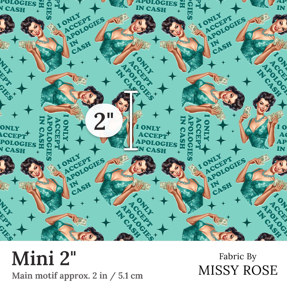 Design 76 Apologies Fabric Mini 2 inch print scale guide | Fabric by Missy Rose
