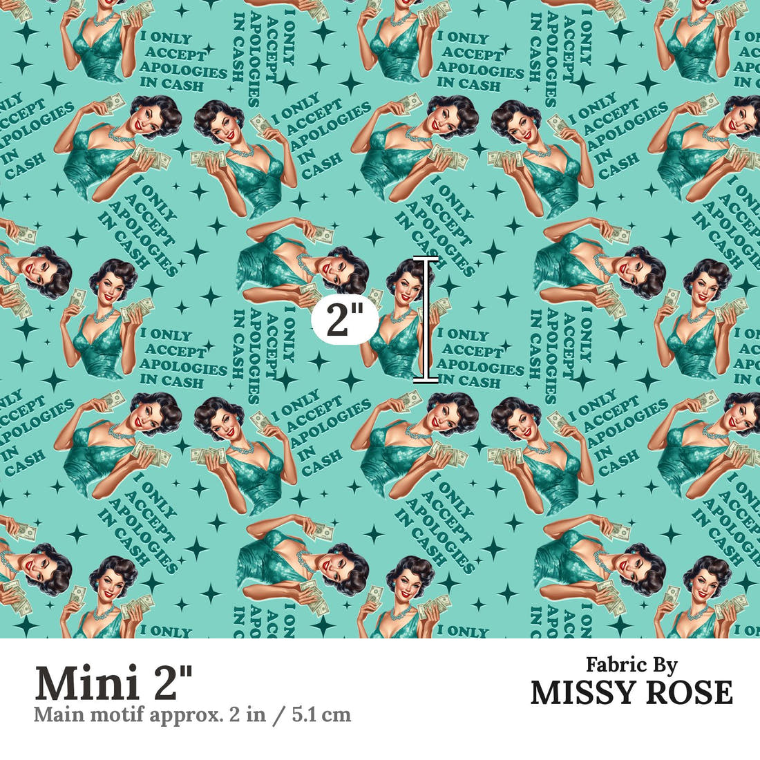Design 76 Apologies Fabric Mini 2" - print scale | Fabric by Missy Rose