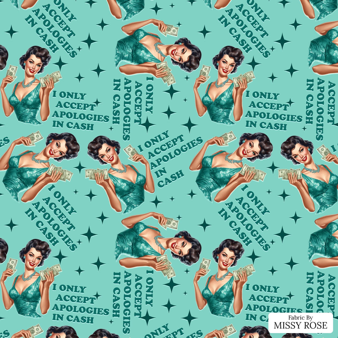 Design 76 Apologies Fabric - flat view of the print, zoom in for detail | Fabric by Missy Rose