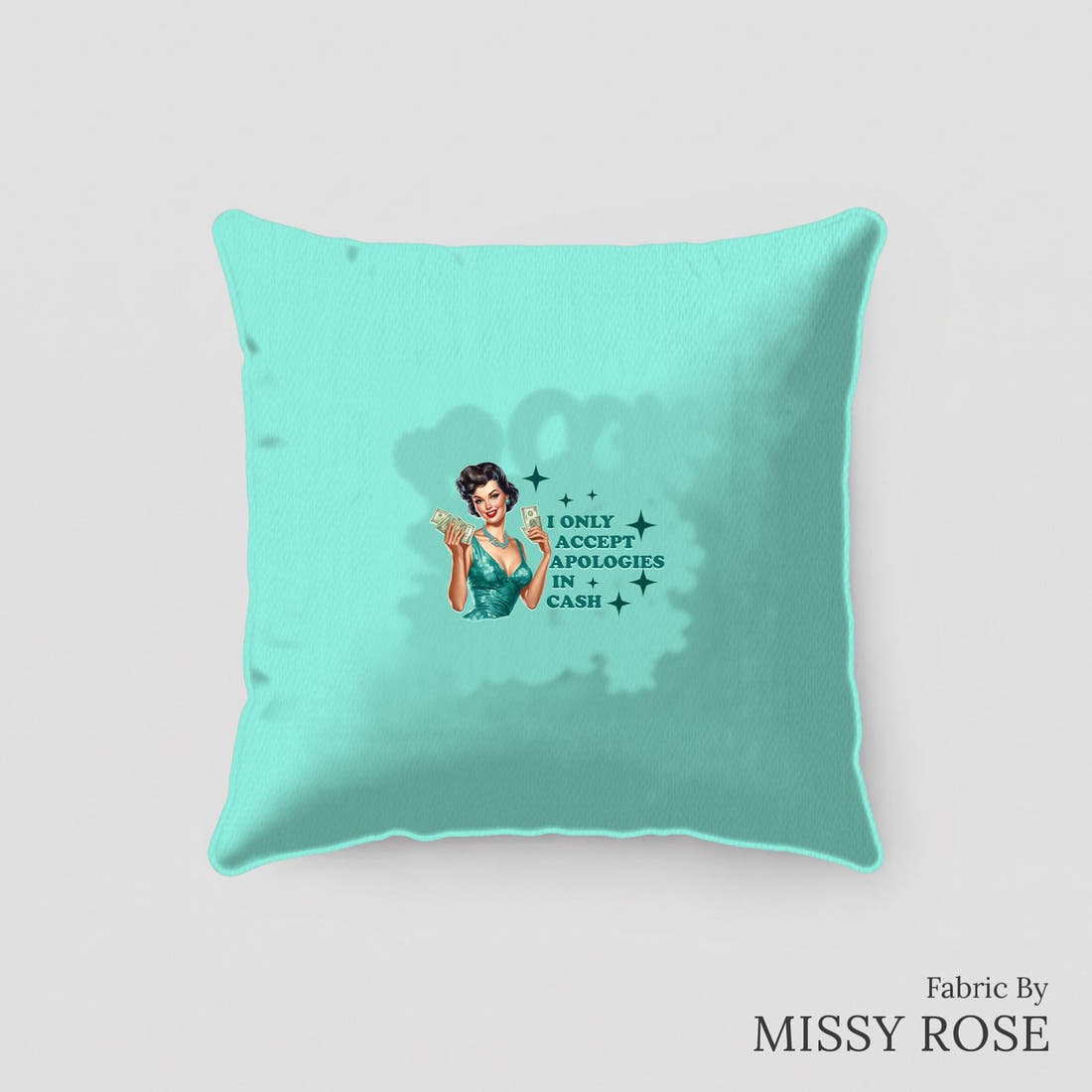 Design 76 Apologies Panel sewn into a cushion – see how the panel looks made up | Fabric by Missy Rose