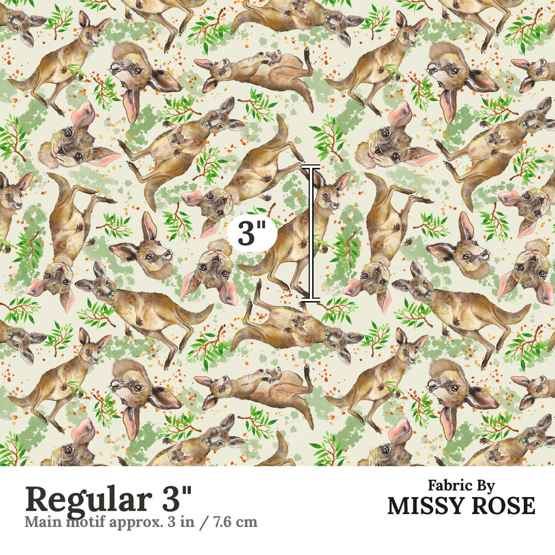 Design 77 Kangaroo Fabric Regular 3" - print scale | Fabric by Missy Rose