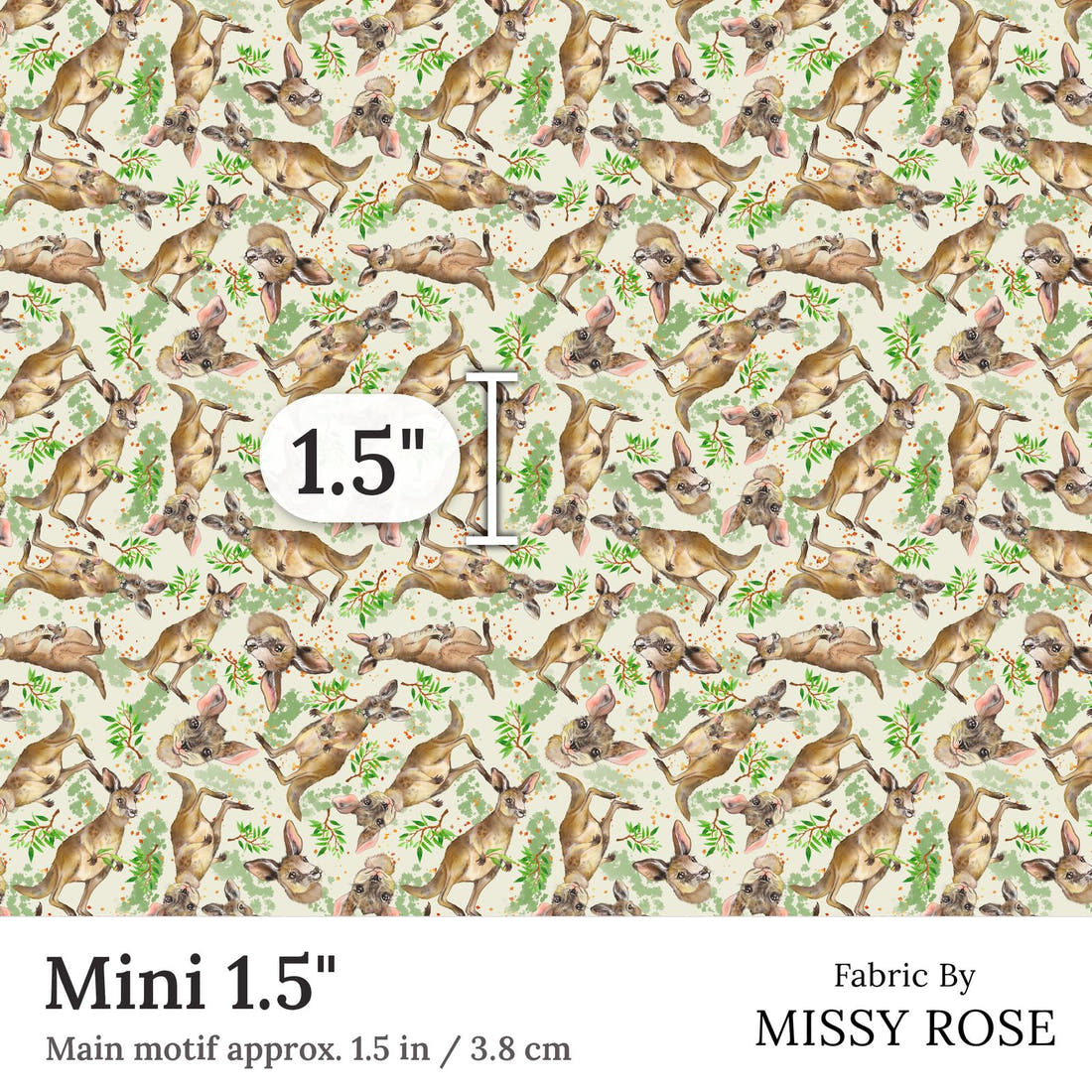 Design 77 Kangaroo Fabric Mini 1.5 inch print scale guide | Fabric by Missy Rose