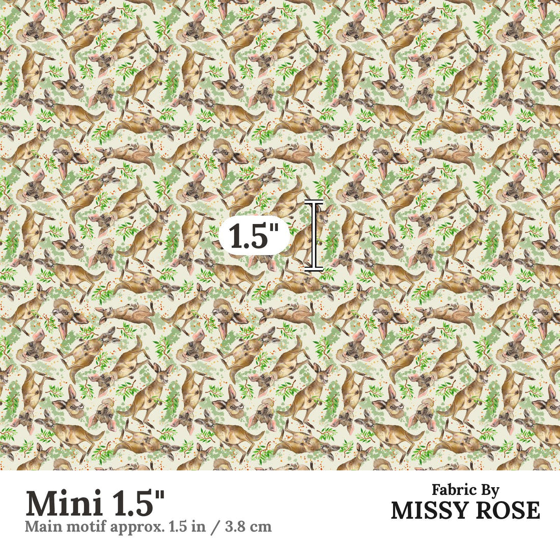 Design 77 Kangaroo Fabric Mini 1.5" - print scale | Fabric by Missy Rose