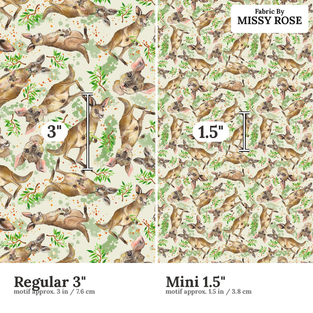 Design 77 Kangaroo Fabric size comparison - print scale | Fabric by Missy Rose