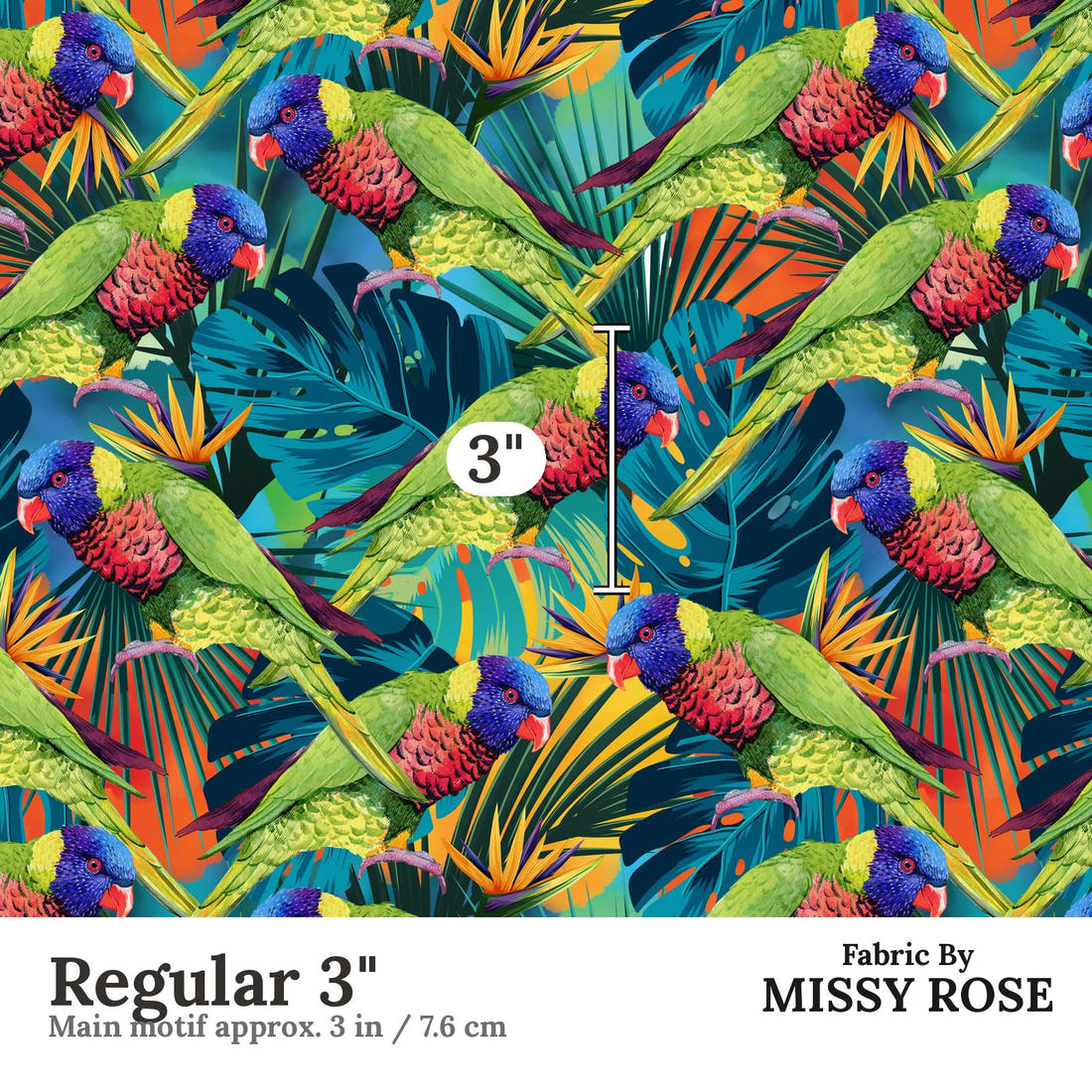 Design 78 Lorikeet Fabric Regular 3" - print scale | Fabric by Missy Rose