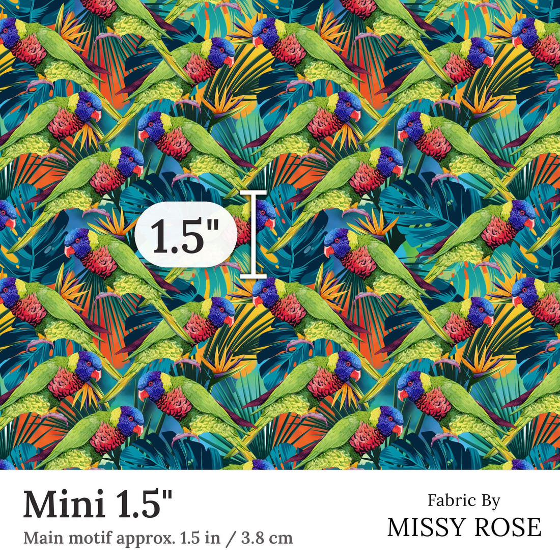 Design 78 Lorikeet Fabric Mini 1.5 inch print scale guide | Fabric by Missy Rose