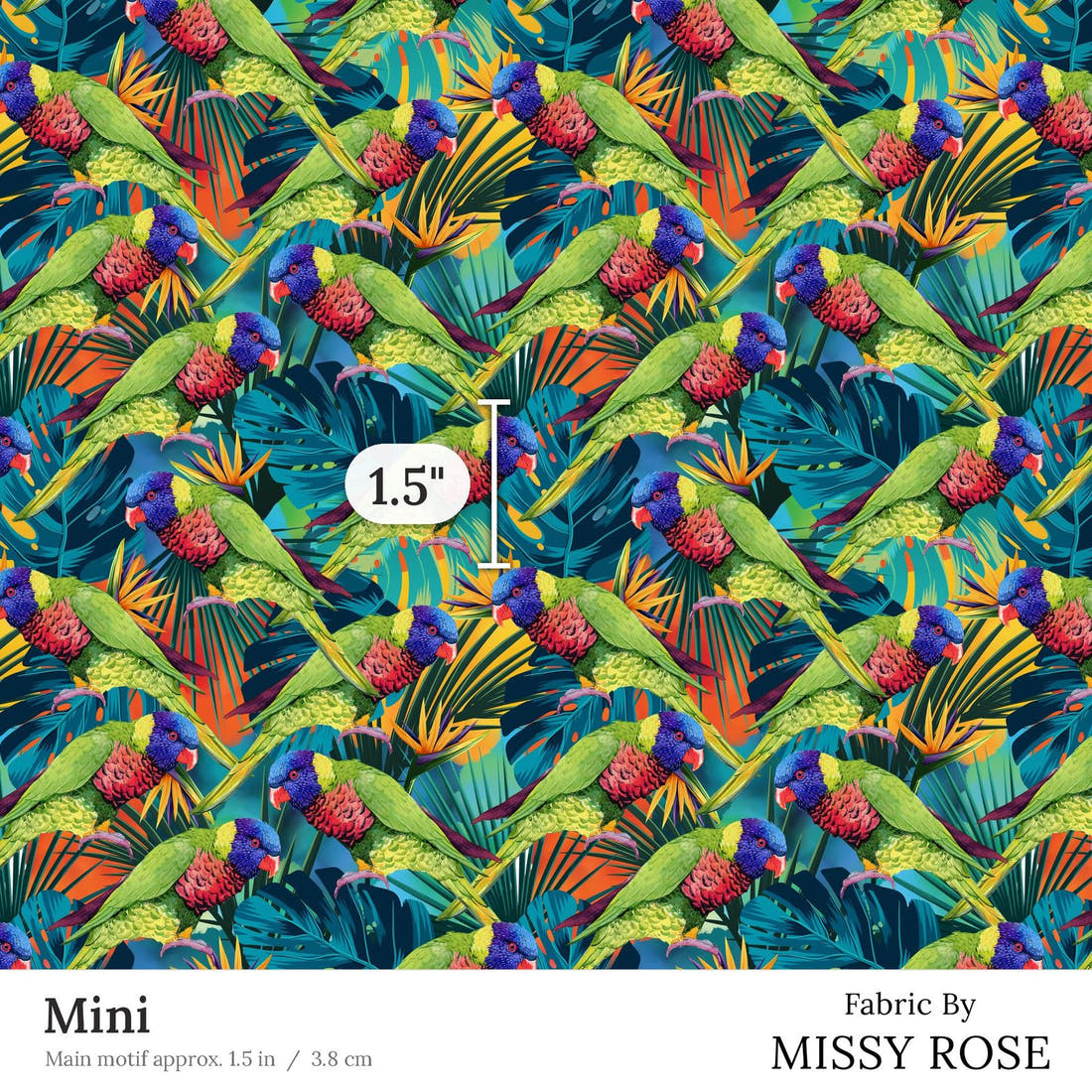 Design 78 Lorikeet Fabric Mini 1.5 inch print scale guide | Fabric by Missy Rose