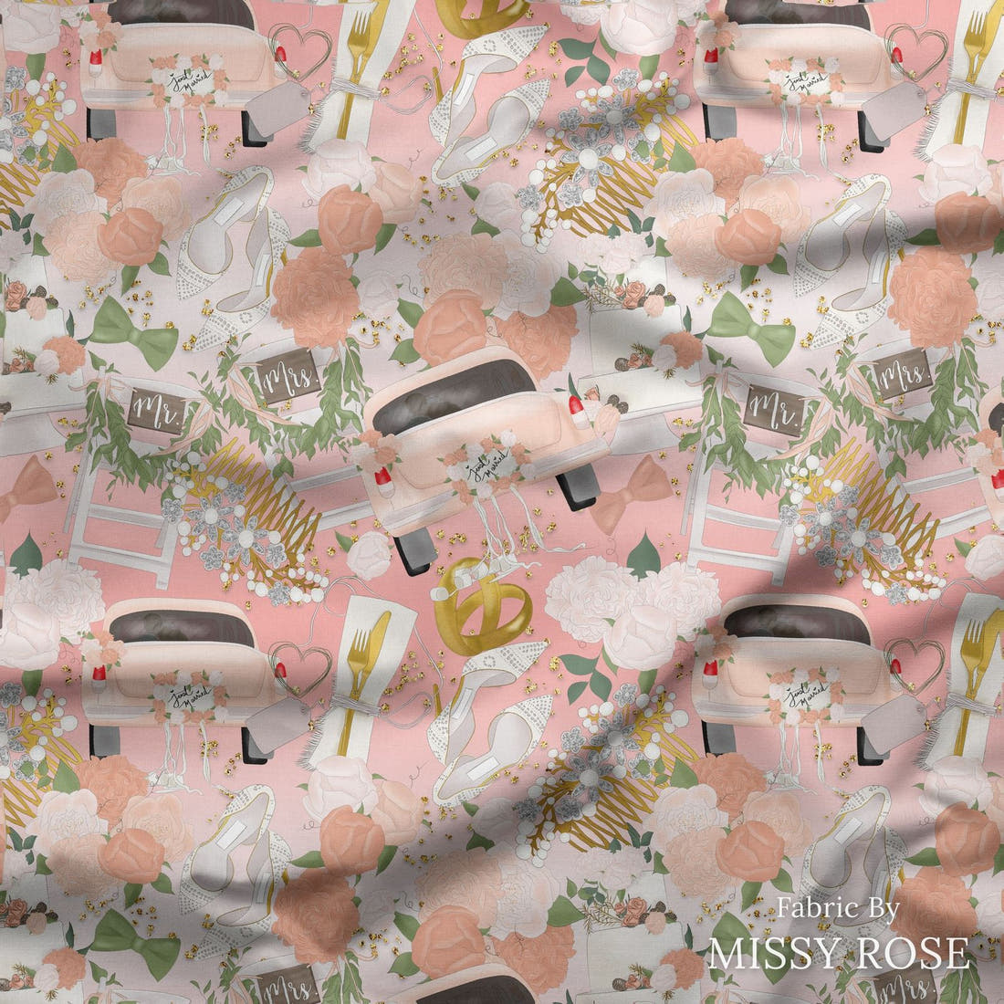 Design 79 Married Fabric draped fabric mockup – custom printed fabric by the metre | Fabric by Missy Rose