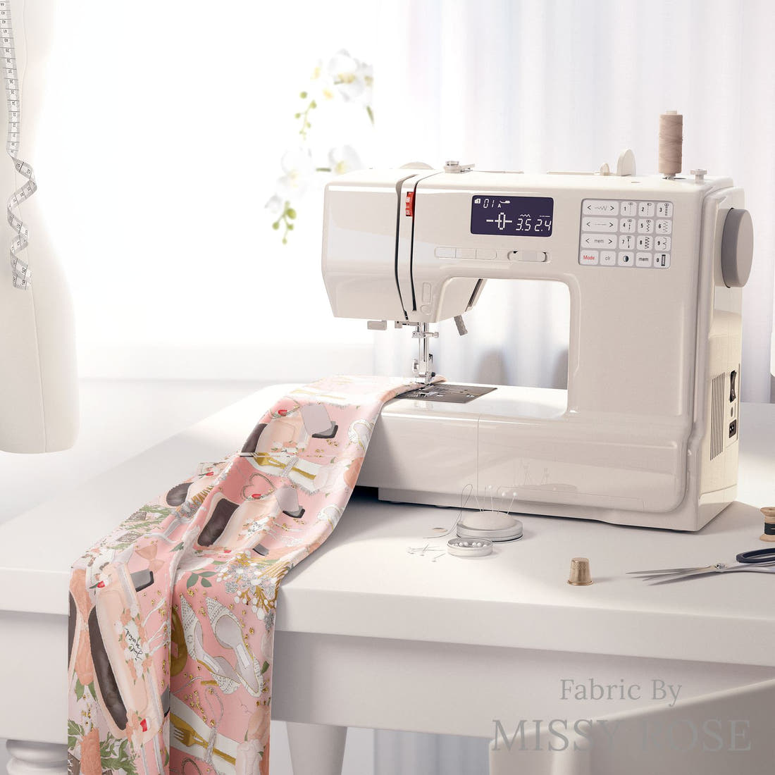 Design 79 Married Fabric on a sewing machine – premium fabric for sewing projects | Fabric by Missy Rose