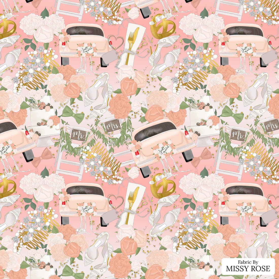 Design 79 Married Fabric - flat view of the print, zoom in for detail | Fabric by Missy Rose