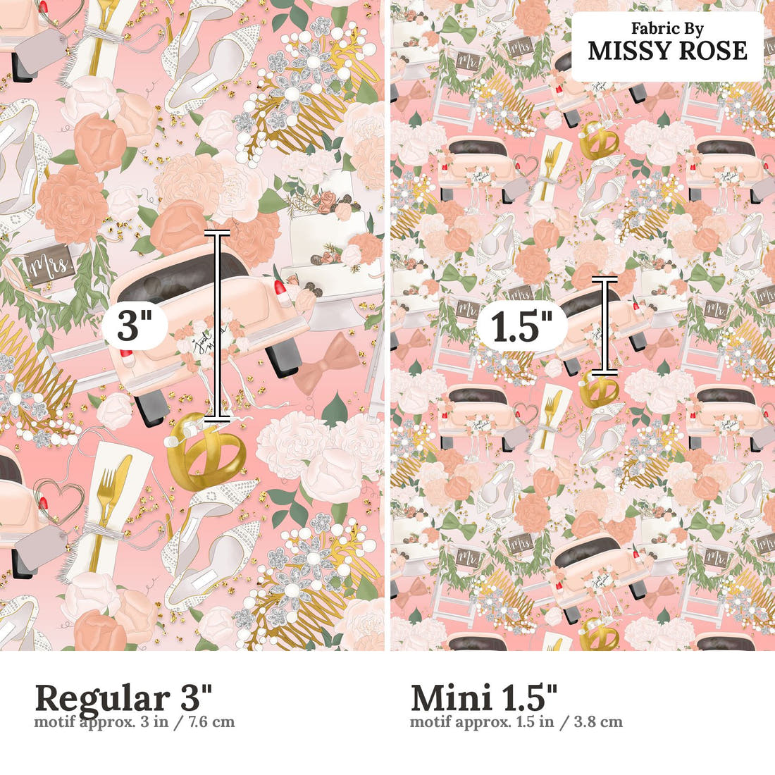 Design 79 Married Fabric size comparison - print scale | Fabric by Missy Rose
