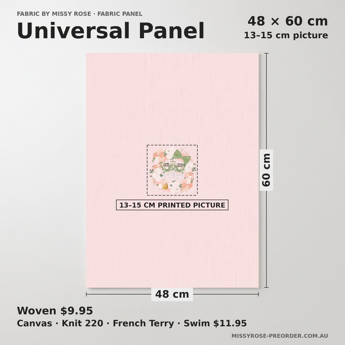Design 79 Married Panel universal panel sizing – 13–15 cm printed picture on 48 × 60 cm fabric | Fabric by Missy Rose