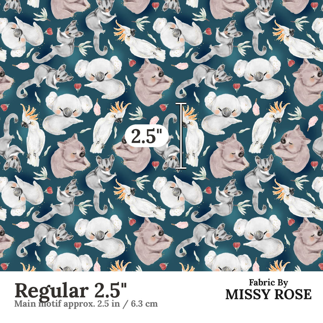 Design 8 Navy Australian Animals Fabric Regular 2.5" - print scale | Fabric by Missy Rose