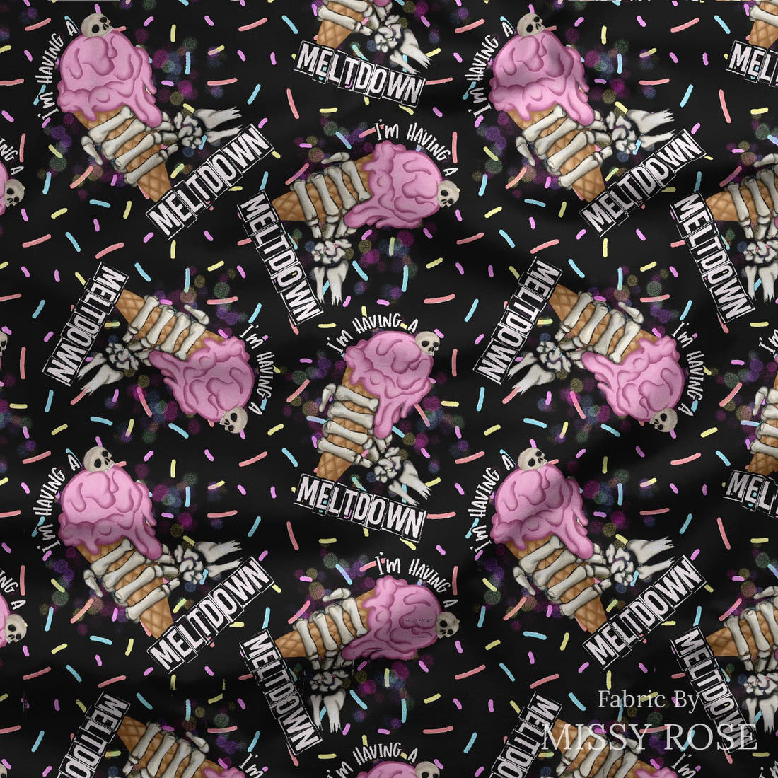 Design 80 Meltdown Fabric draped fabric mockup – custom printed fabric by the metre | Fabric by Missy Rose