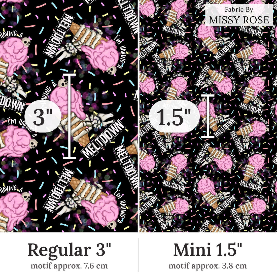 Design 80 Meltdown Fabric Regular 3 inch vs Mini 1.5 inch print scale side by side | Fabric by Missy Rose