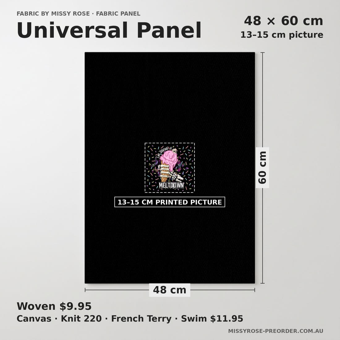 Design 80 Meltdown Panel universal panel sizing – 13–15 cm printed picture on 48 × 60 cm fabric | Fabric by Missy Rose