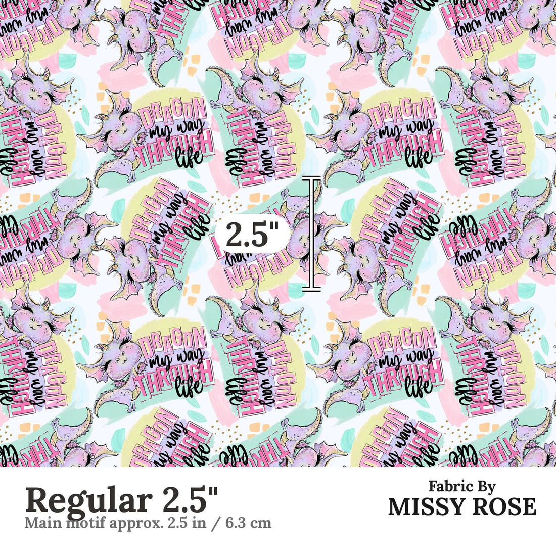 Design 800 Cheeky Dragon Fabric Regular 2.5" - print scale | Fabric by Missy Rose