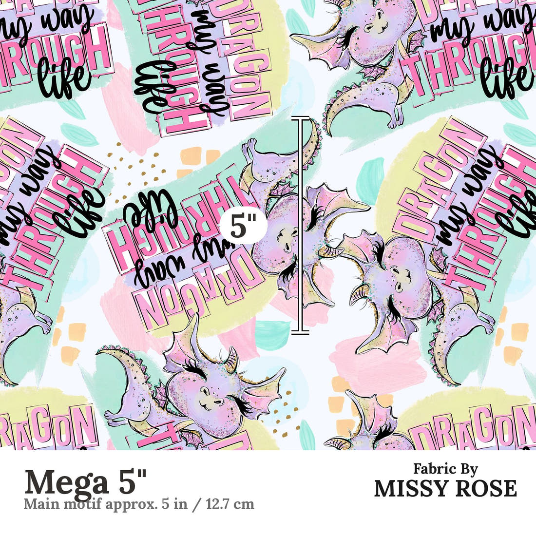Design 800 Cheeky Dragon Fabric Mega 5" - print scale | Fabric by Missy Rose