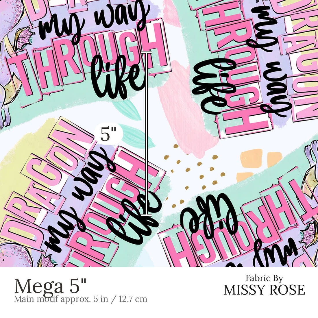 Design 800 Cheeky Dragon Fabric Mega 5 inch print scale guide | Fabric by Missy Rose