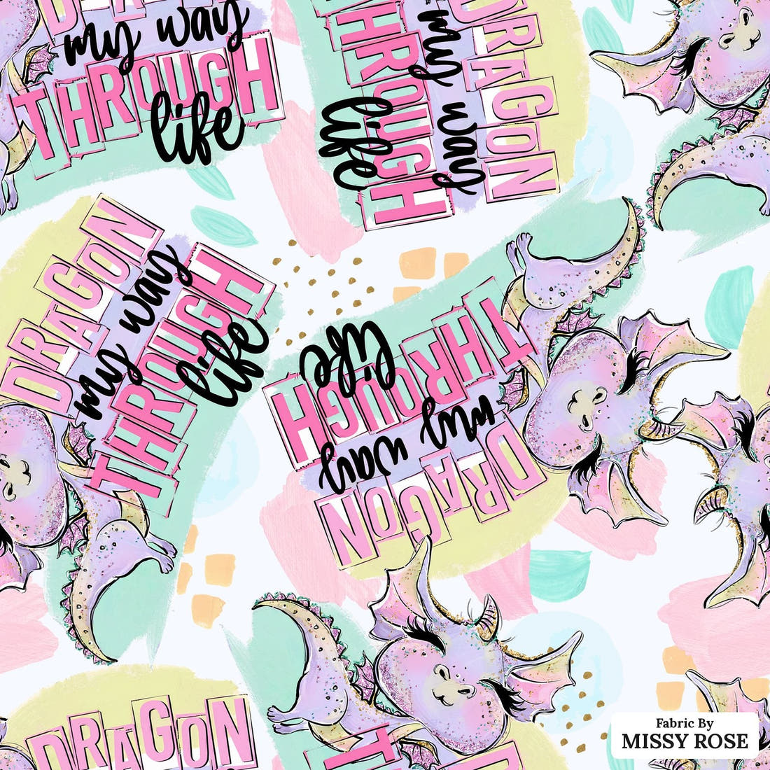 Design 800 Cheeky Dragon Fabric - flat view of the print, zoom in for detail | Fabric by Missy Rose