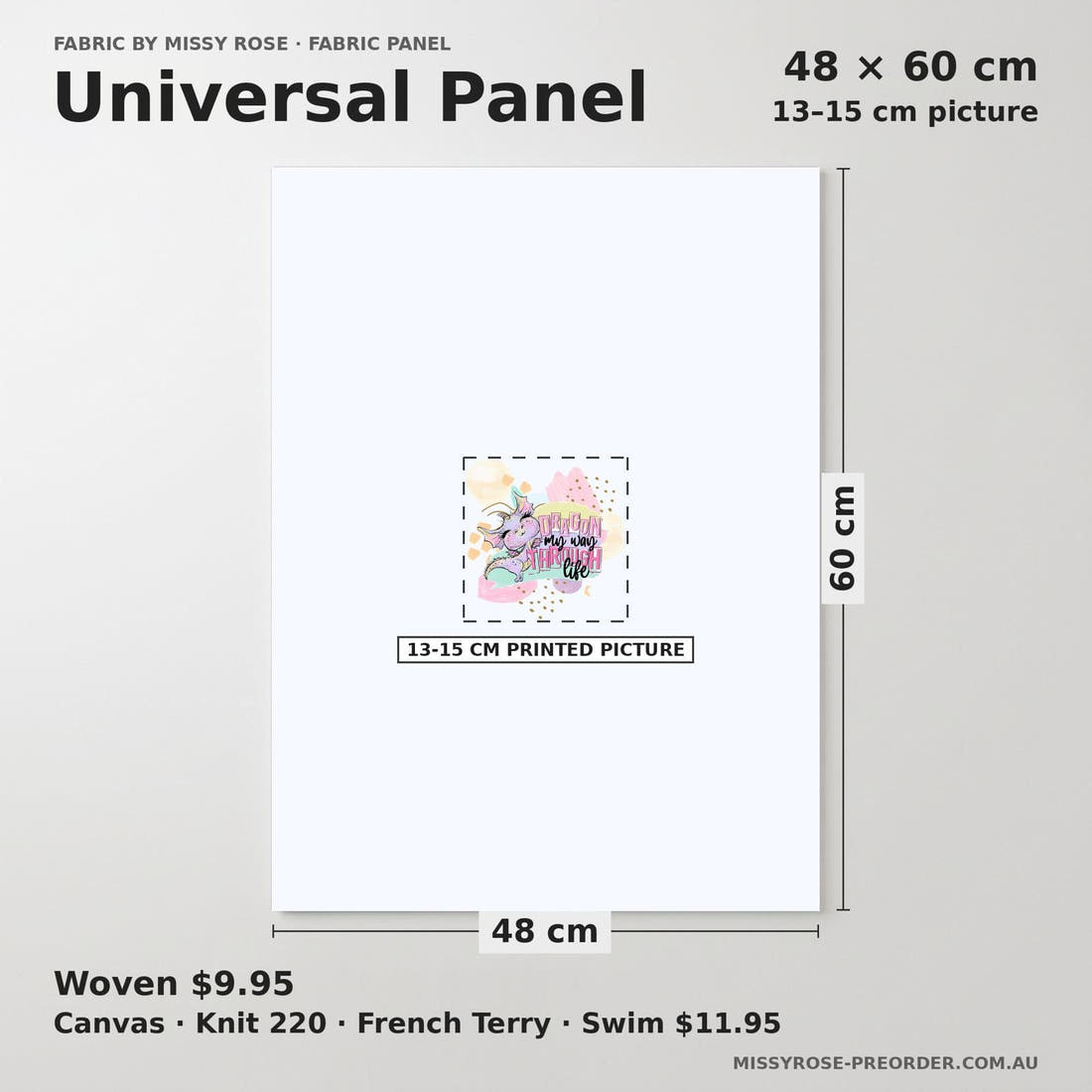 Design 800 Cheeky Dragon Panel universal panel sizing – 13–15 cm printed picture on 48 × 60 cm fabric | Fabric by Missy Rose