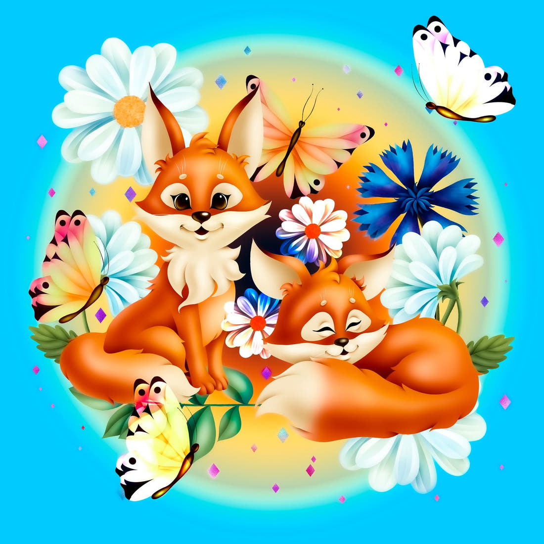 Design 801 Spring Fox Pattern Panel – full artwork close-up of the printed picture | Fabric by Missy Rose