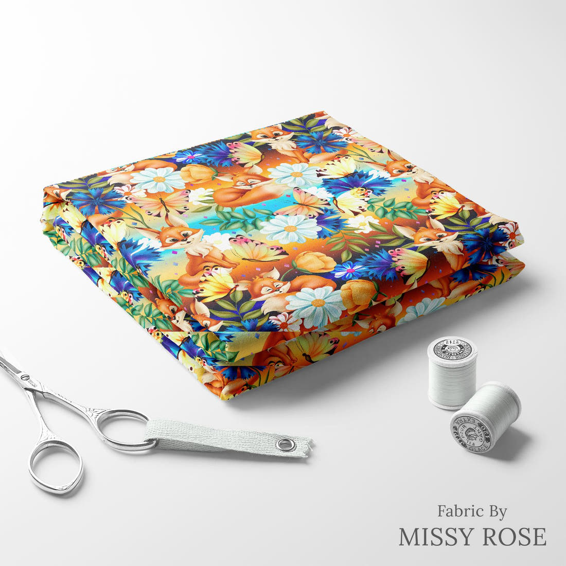 Design 801 Spring Fox Pattern folded fabric stack with matching thread – pre-order fabric Australia | Fabric by Missy Rose