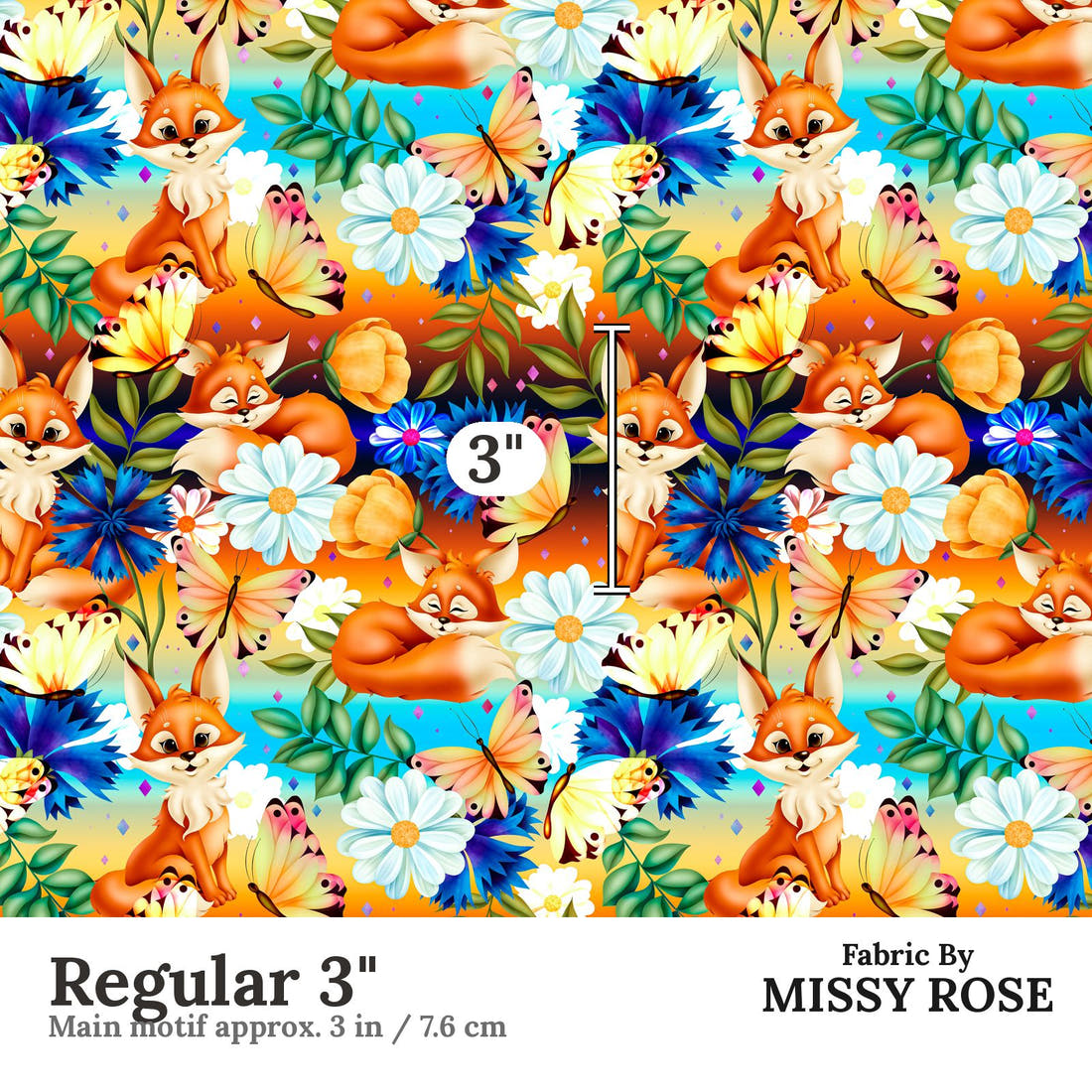 Design 801 Spring Fox Pattern Regular 3" - print scale | Fabric by Missy Rose