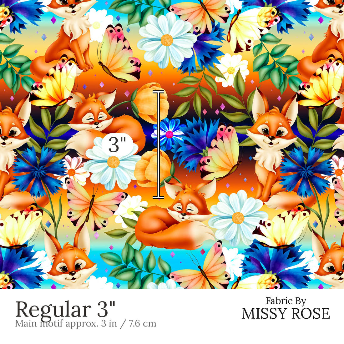 Design 801 Spring Fox Pattern Regular 3 inch print scale guide | Fabric by Missy Rose