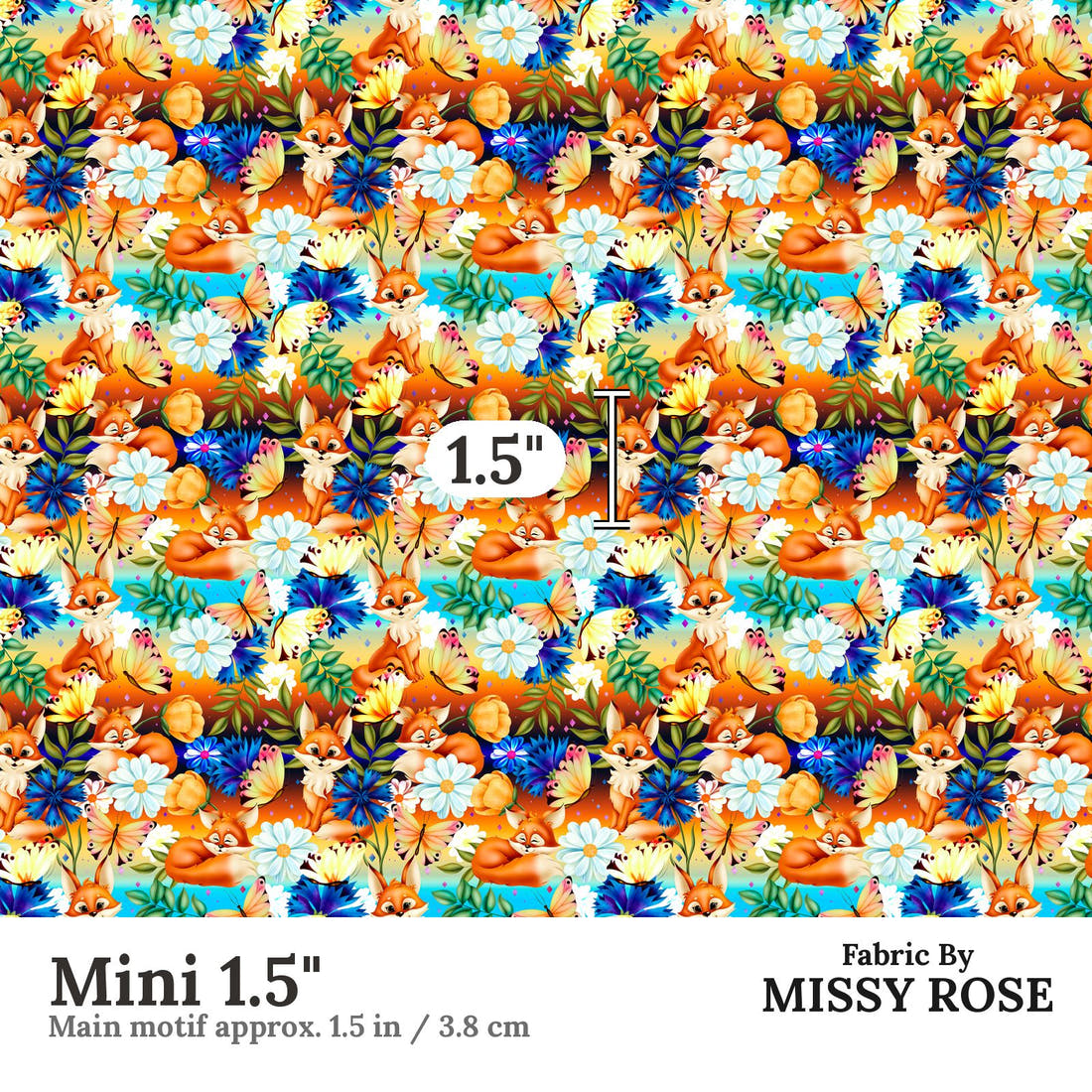 Design 801 Spring Fox Pattern Mini 1.5" - print scale | Fabric by Missy Rose