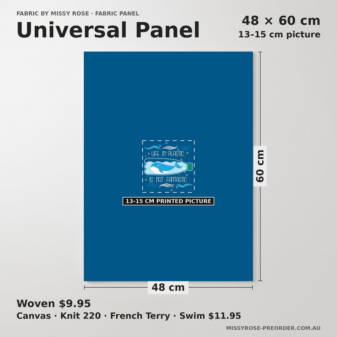 Design 802 Plastic Panel universal panel sizing – 13–15 cm printed picture on 48 × 60 cm fabric | Fabric by Missy Rose