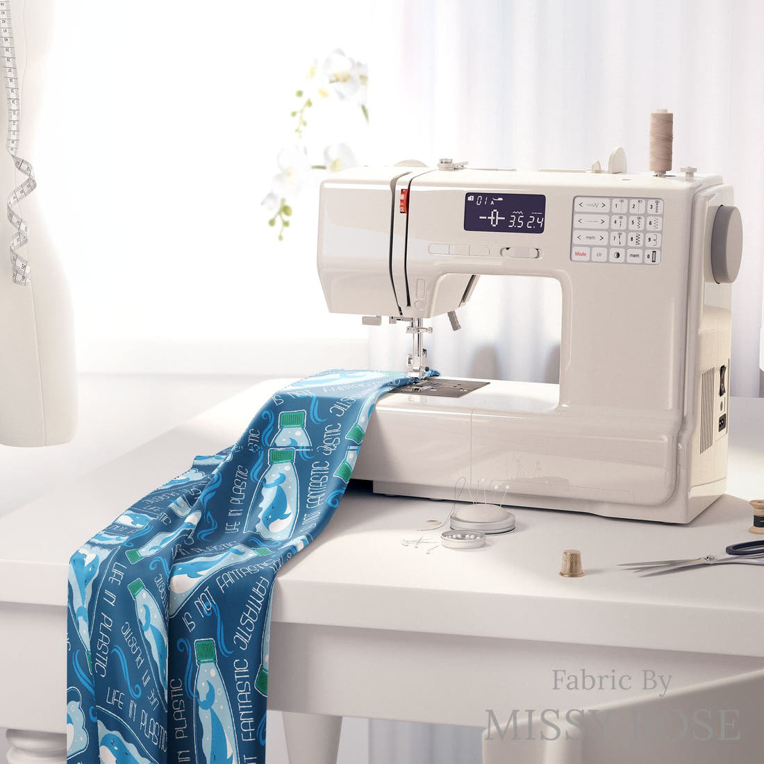 Design 802 Plastic Fabric on a sewing machine – premium fabric for sewing projects | Fabric by Missy Rose