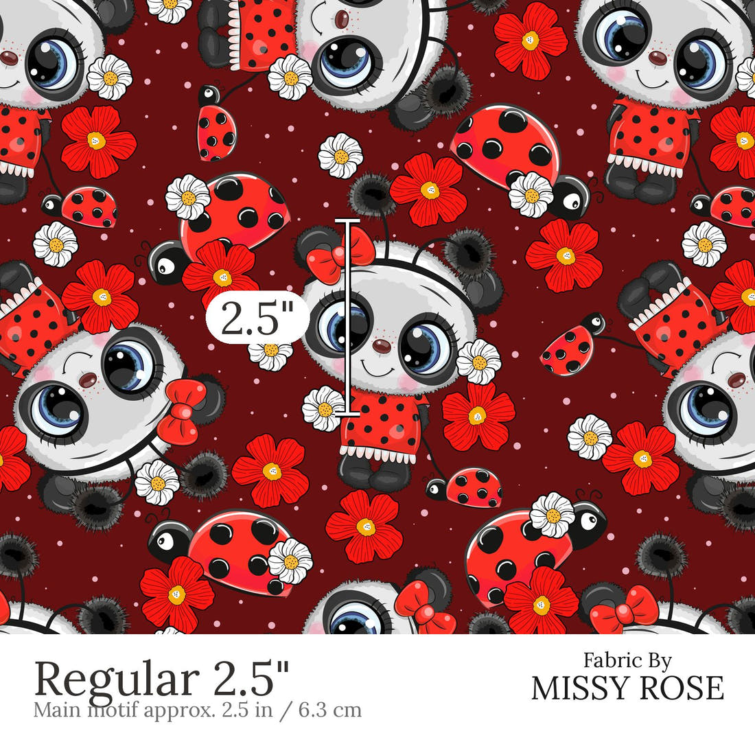 Design 803 Panda Bug Fabric Regular 2.5 inch print scale guide | Fabric by Missy Rose