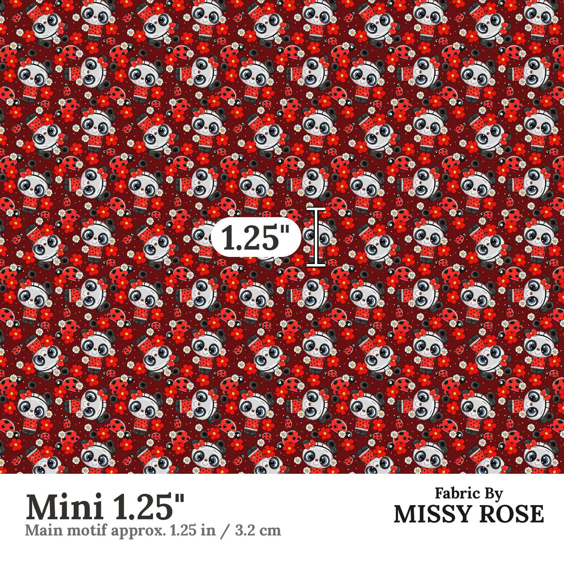Design 803 Panda Bug Fabric Mini 1.25" - print scale | Fabric by Missy Rose