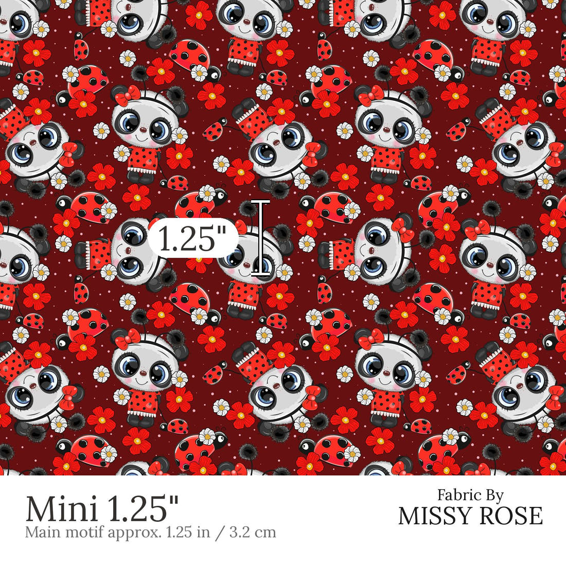 Design 803 Panda Bug Fabric Mini 1.25 inch print scale guide | Fabric by Missy Rose