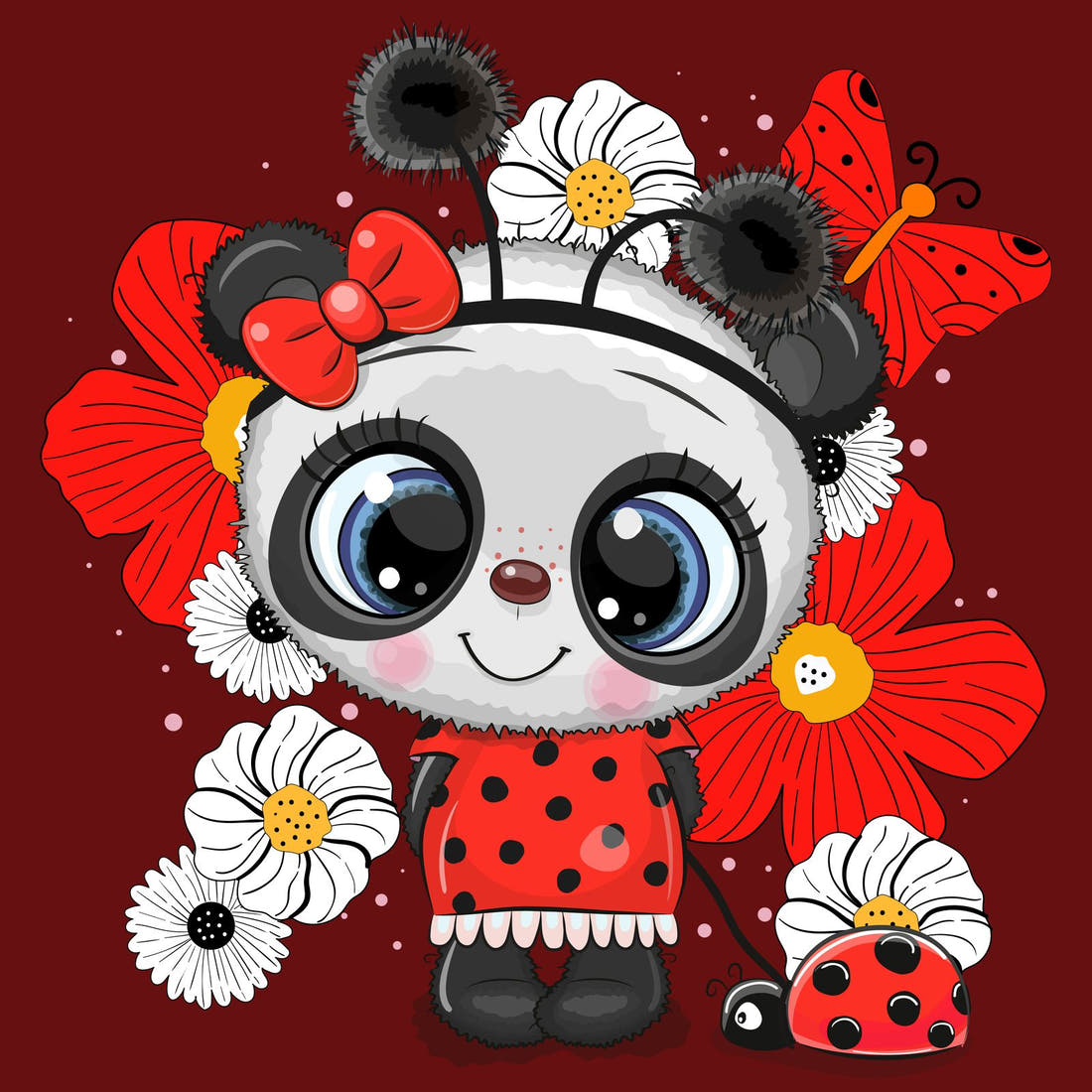 Design 803 Panda Bug Panel – full artwork close-up of the printed picture | Fabric by Missy Rose
