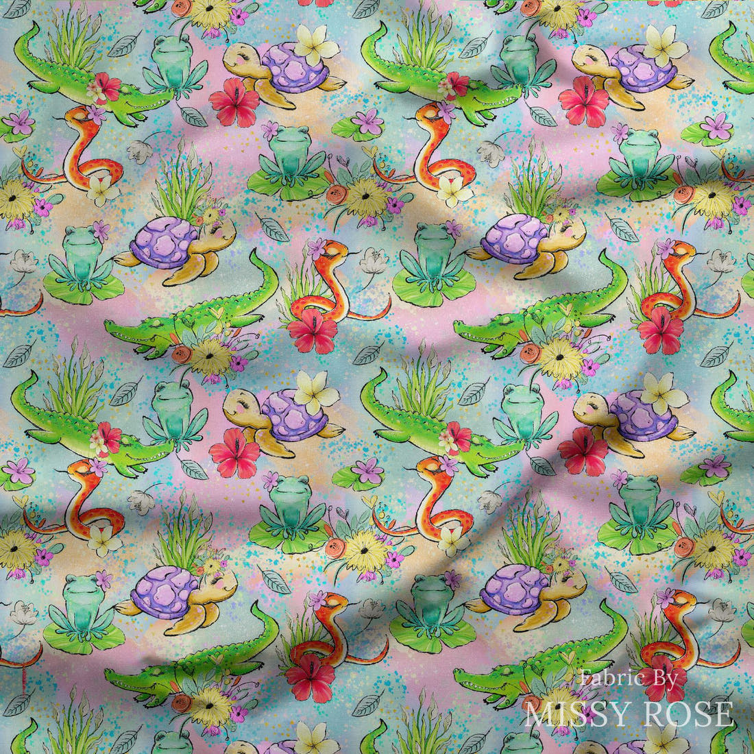 Design 804 Reptile Fabric draped fabric mockup – custom printed fabric by the metre | Fabric by Missy Rose